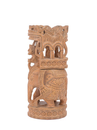 Ambabari Elephant crafted on Kadam wood - 8 inches in height - The Heritage Artifacts