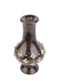 Wooden flower vase with brass decoration - 12 inches in height - The Heritage Artifacts