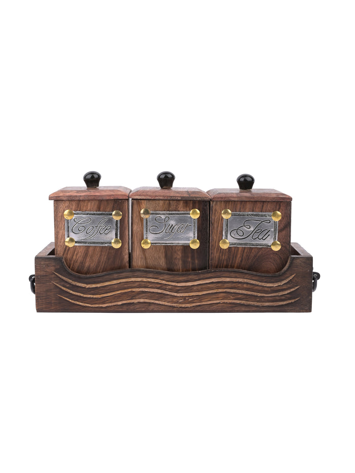 Wooden Container and stand set for Tea, Coffee and Sugar - The Heritage Artifacts
