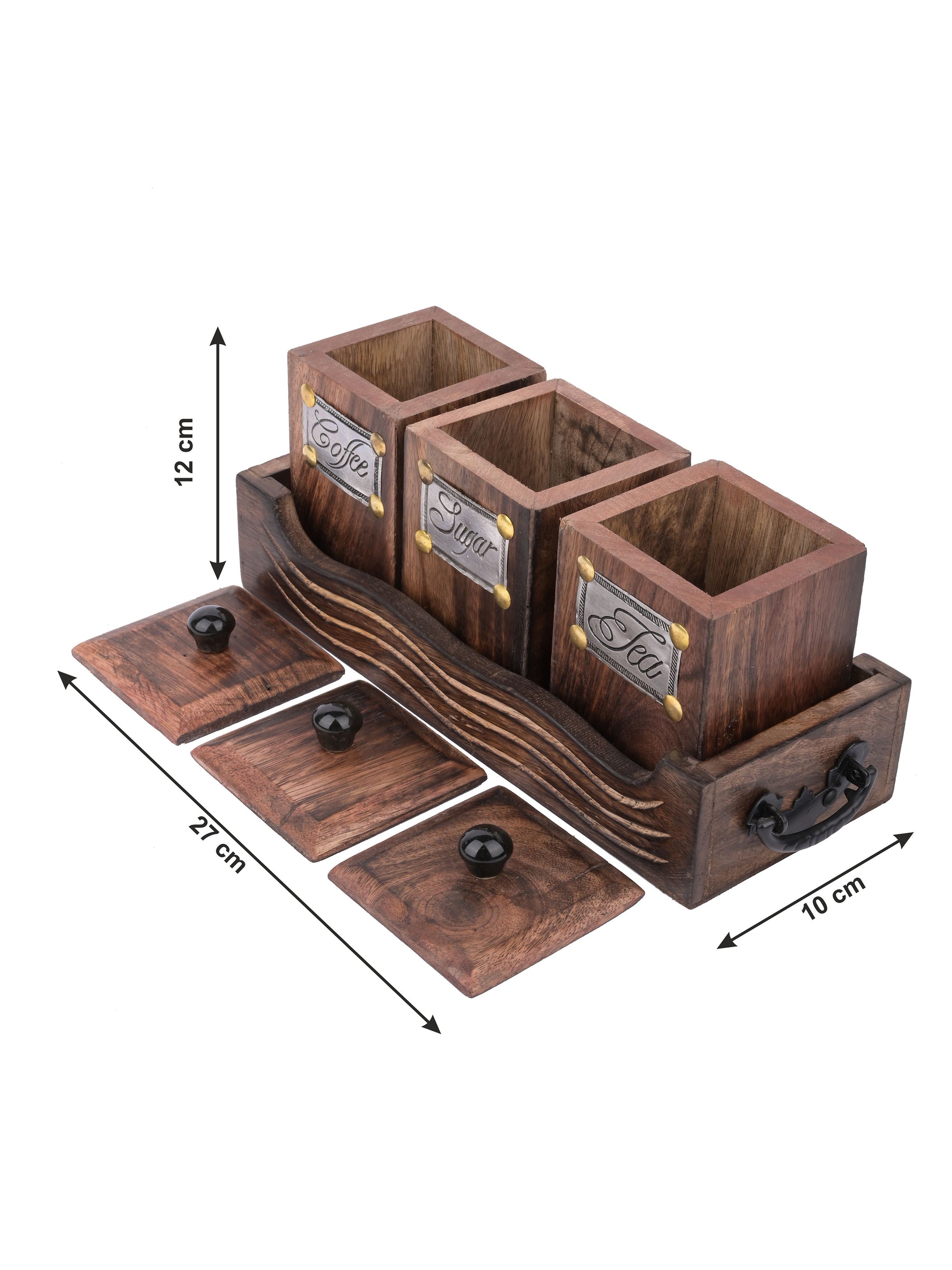 Wooden Container and stand set for Tea, Coffee and Sugar - The Heritage Artifacts