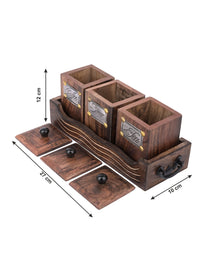 Wooden Container and stand set for Tea, Coffee and Sugar - The Heritage Artifacts