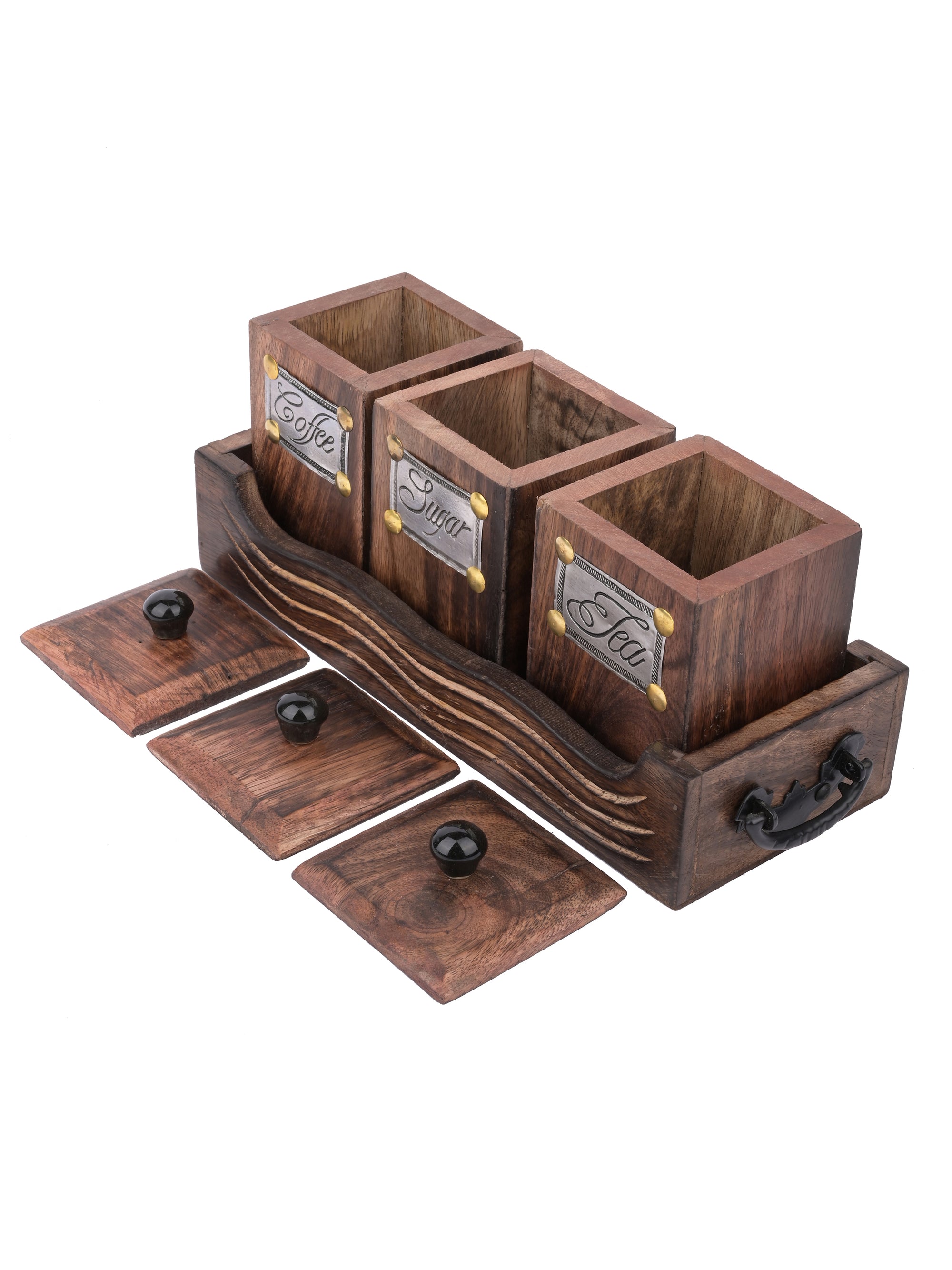 Wooden Container and stand set for Tea, Coffee and Sugar - The Heritage Artifacts