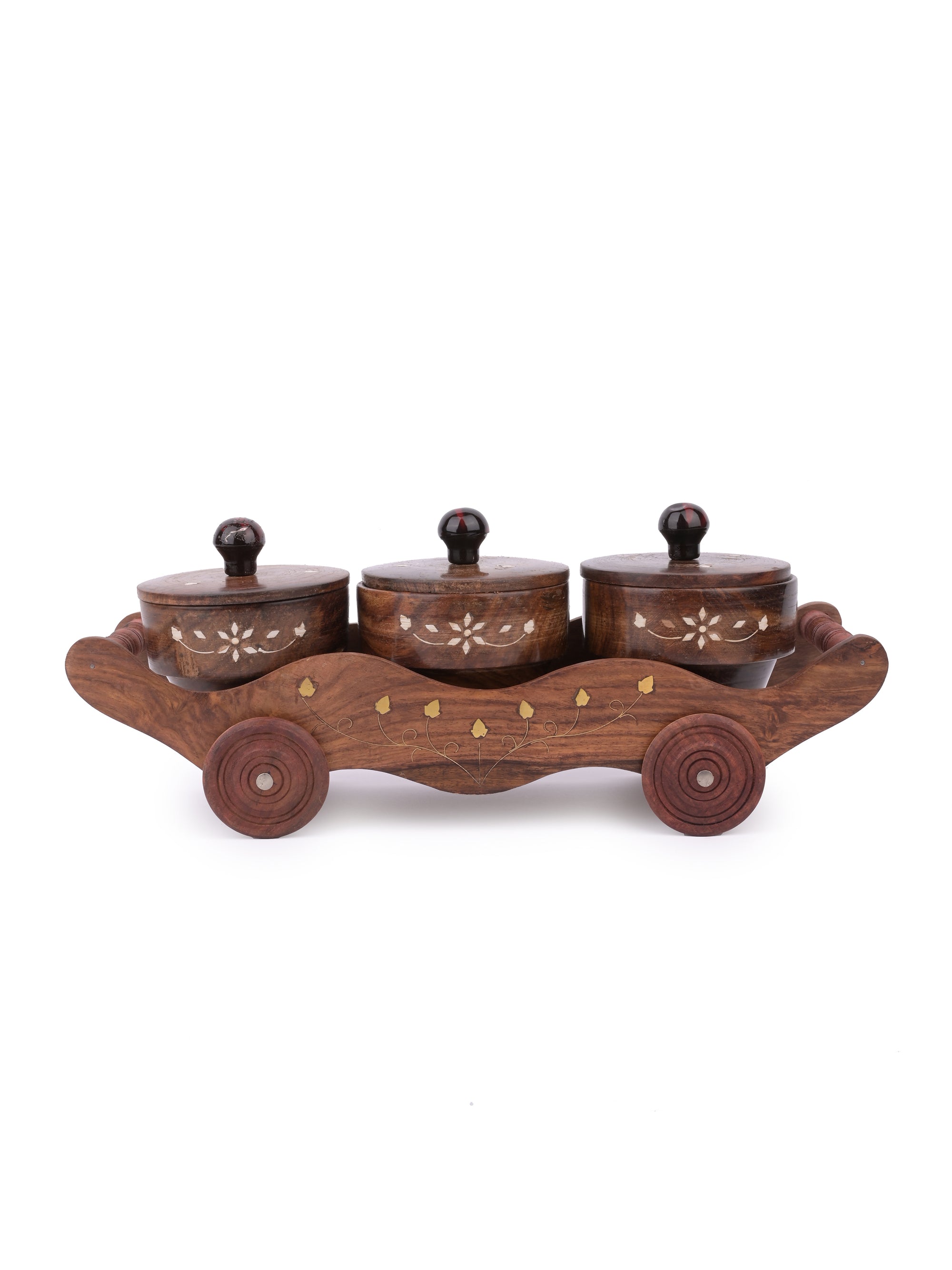 Wooden Container set with Tray for storing Spices / Dry fruits / Mukhwas - The Heritage Artifacts