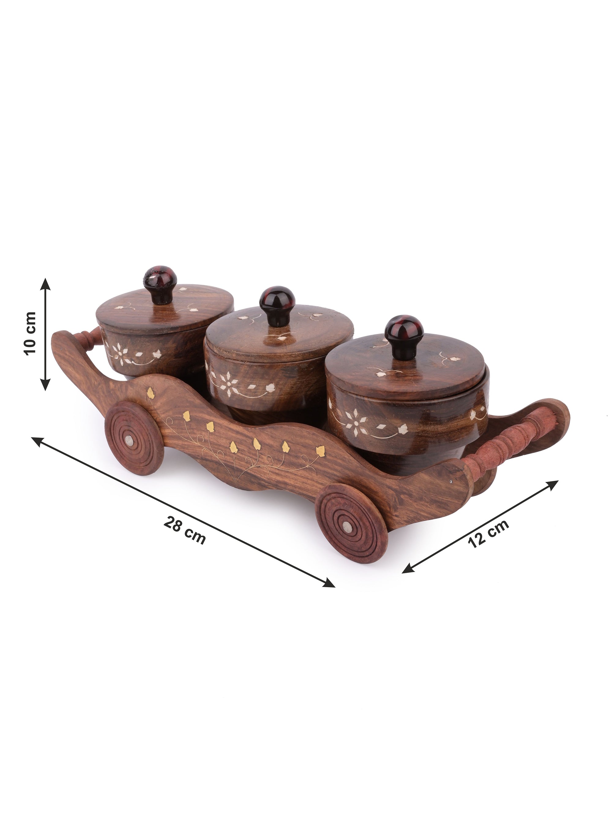 Wooden Container set with Tray for storing Spices / Dry fruits / Mukhwas - The Heritage Artifacts