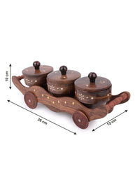 Wooden Container set with Tray for storing Spices / Dry fruits / Mukhwas - The Heritage Artifacts