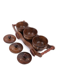 Wooden Container set with Tray for storing Spices / Dry fruits / Mukhwas - The Heritage Artifacts
