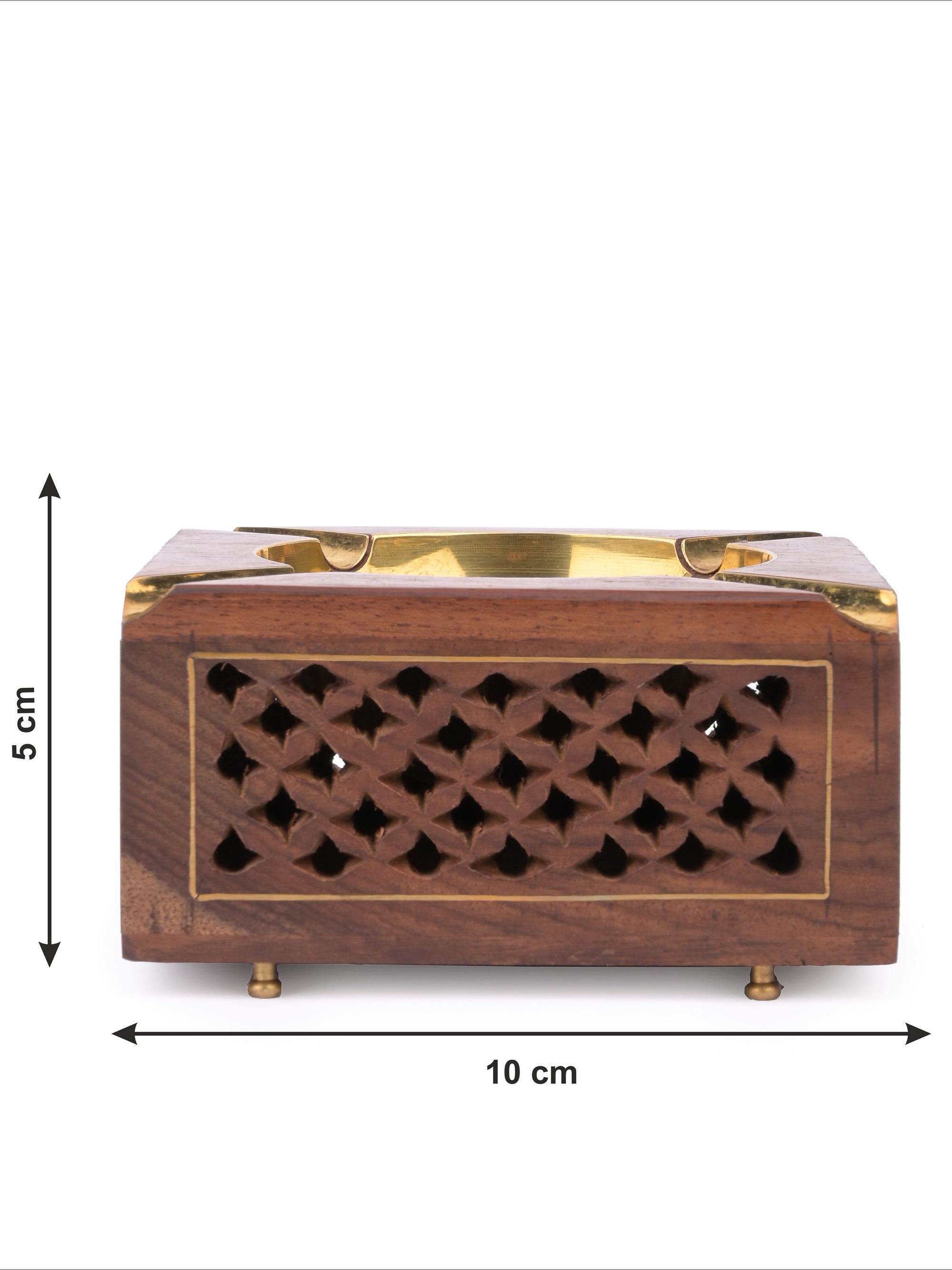 Square wooden Ashtray with Brass top and Jaali work on the sides - The Heritage Artifacts