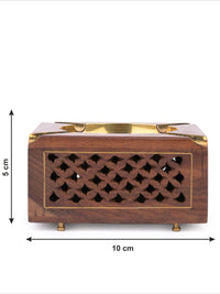 Square wooden Ashtray with Brass top and Jaali work on the sides - The Heritage Artifacts