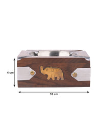 Square Wooden Ashtray with Metal Top and Elephant design on the side - The Heritage Artifacts