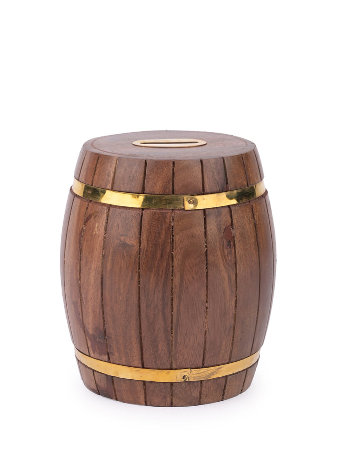 Handmade Wooden Barrel design Money Bank / Piggy Bank / Coin box - The Heritage Artifacts