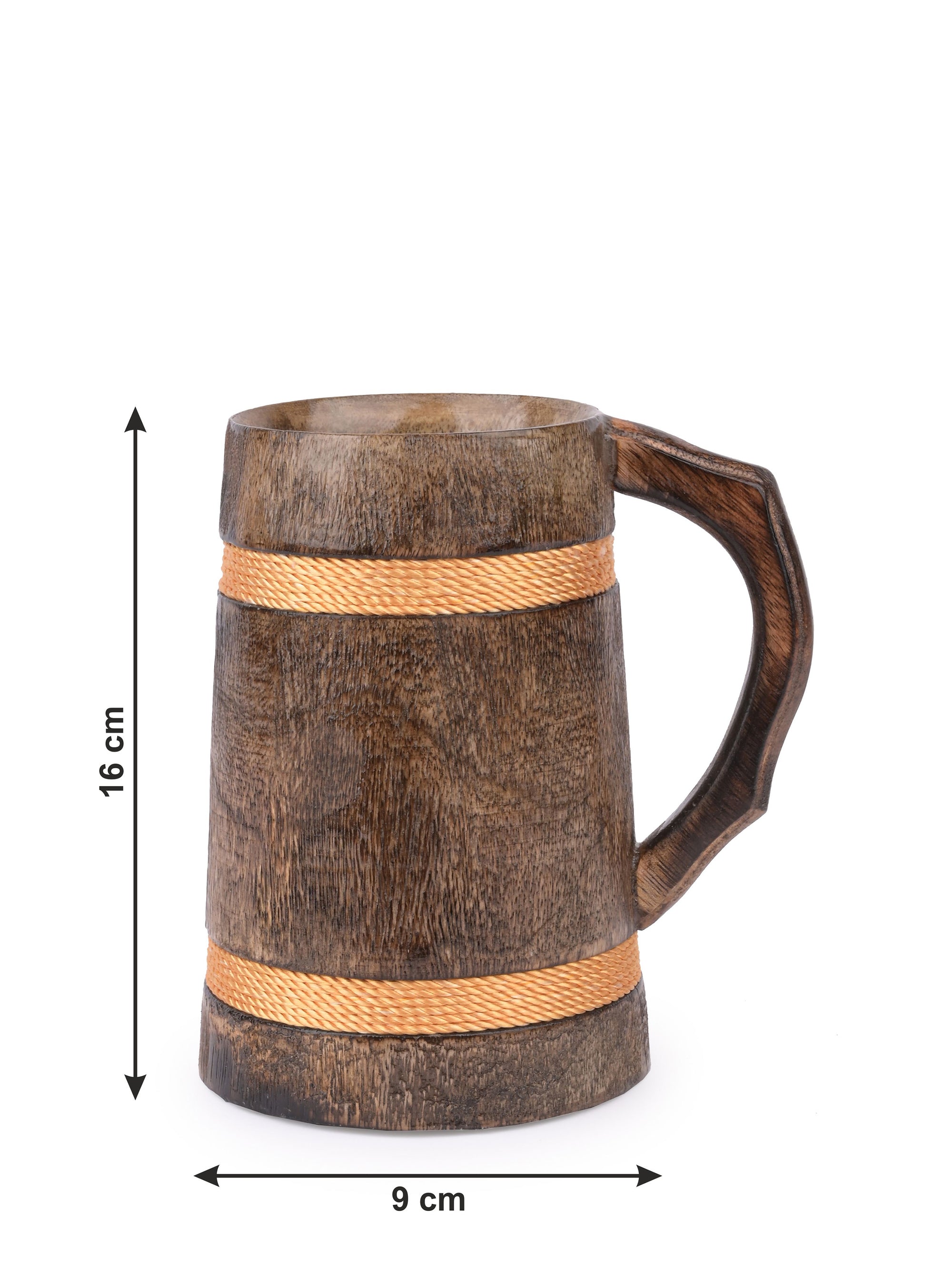 Wooden Beer Mug with Handle and Rope detailing - 500 ml - The Heritage Artifacts