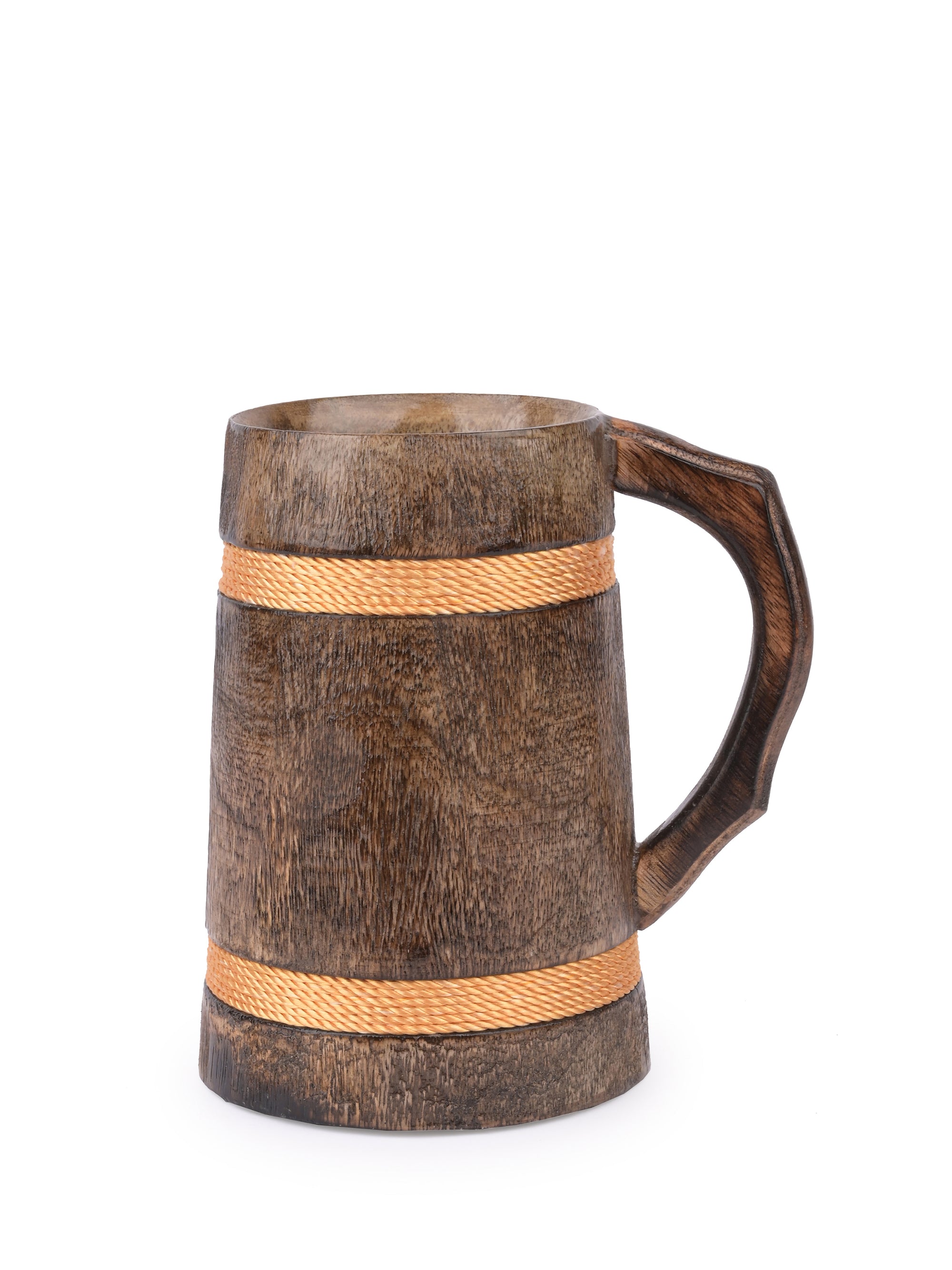 Wooden Beer Mug with Handle and Rope detailing - 500 ml - The Heritage Artifacts