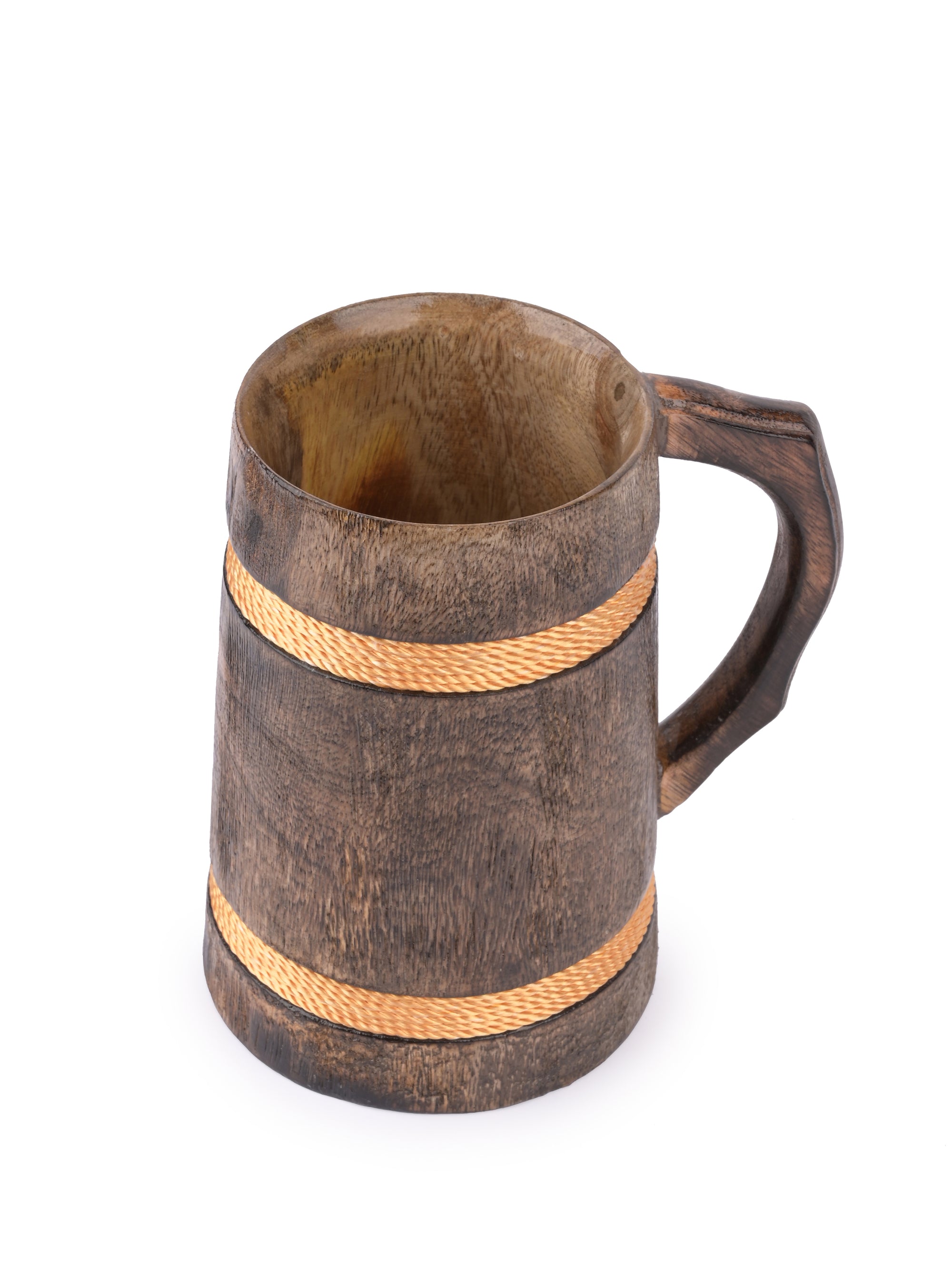 Wooden Beer Mug with Handle and Rope detailing - 500 ml - The Heritage Artifacts
