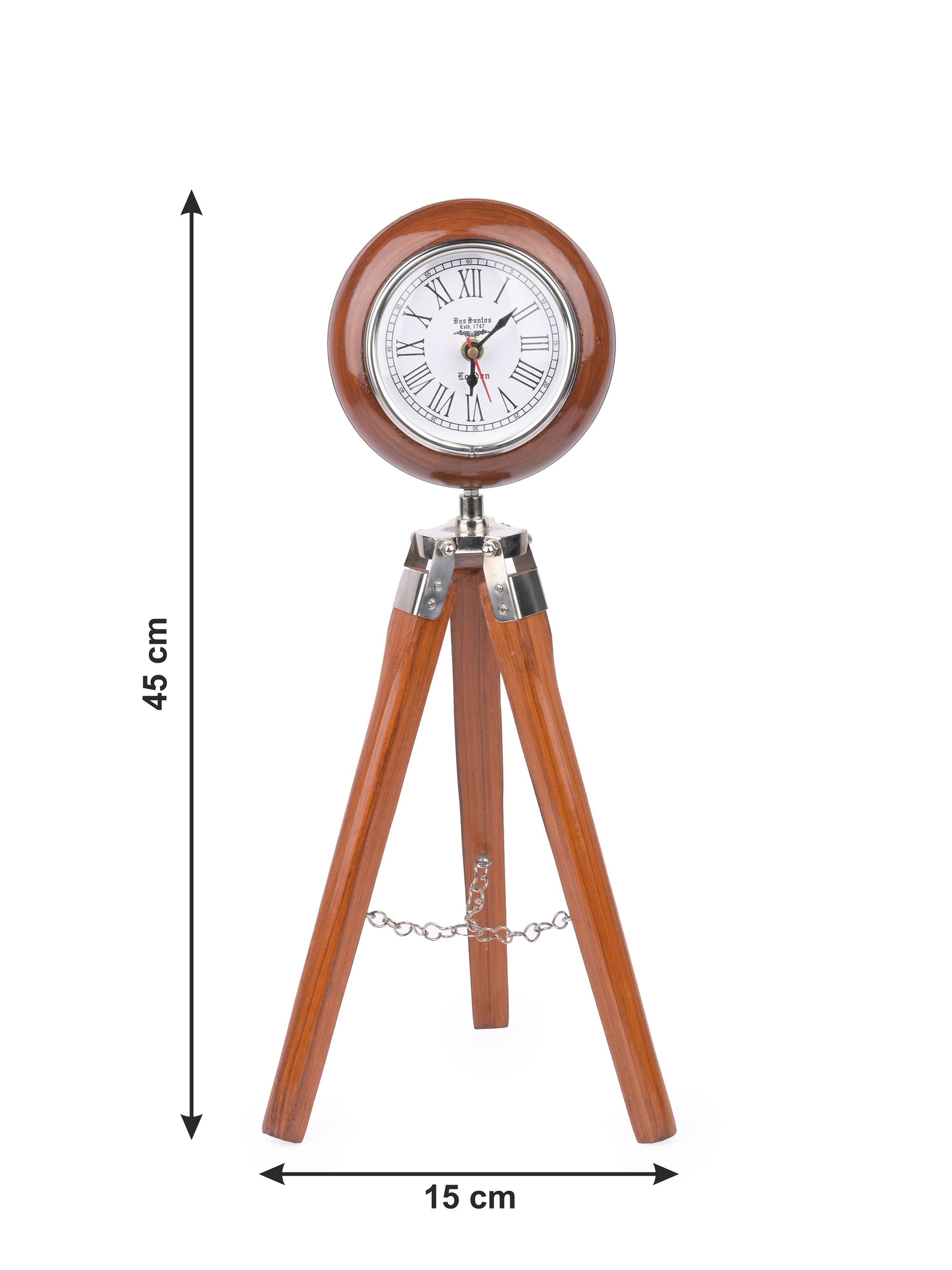 Vintage Clock over a wooden Tripod Stand - 18 inches in height - The Heritage Artifacts