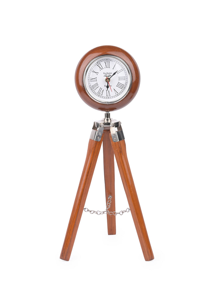 Vintage Clock over a wooden Tripod Stand - 18 inches in height - The Heritage Artifacts