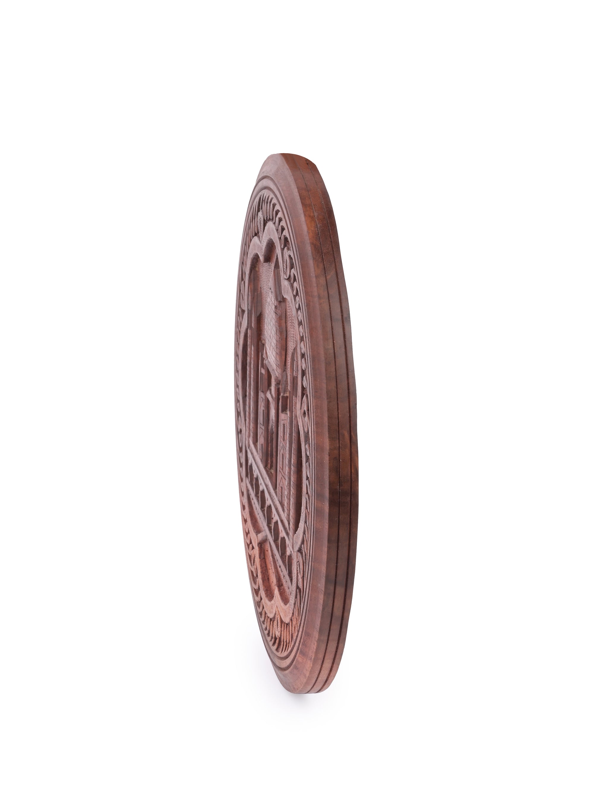 Hand crafted, round shaped, wooden Taj Mahal wall hanging - The Heritage Artifacts