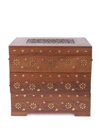 Wood crafted 3 step Storage box for multiple use - The Heritage Artifacts