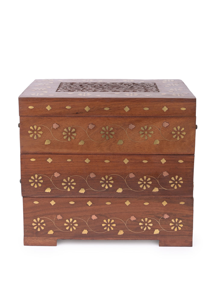 Wood crafted 3 step Storage box for multiple use - The Heritage Artifacts