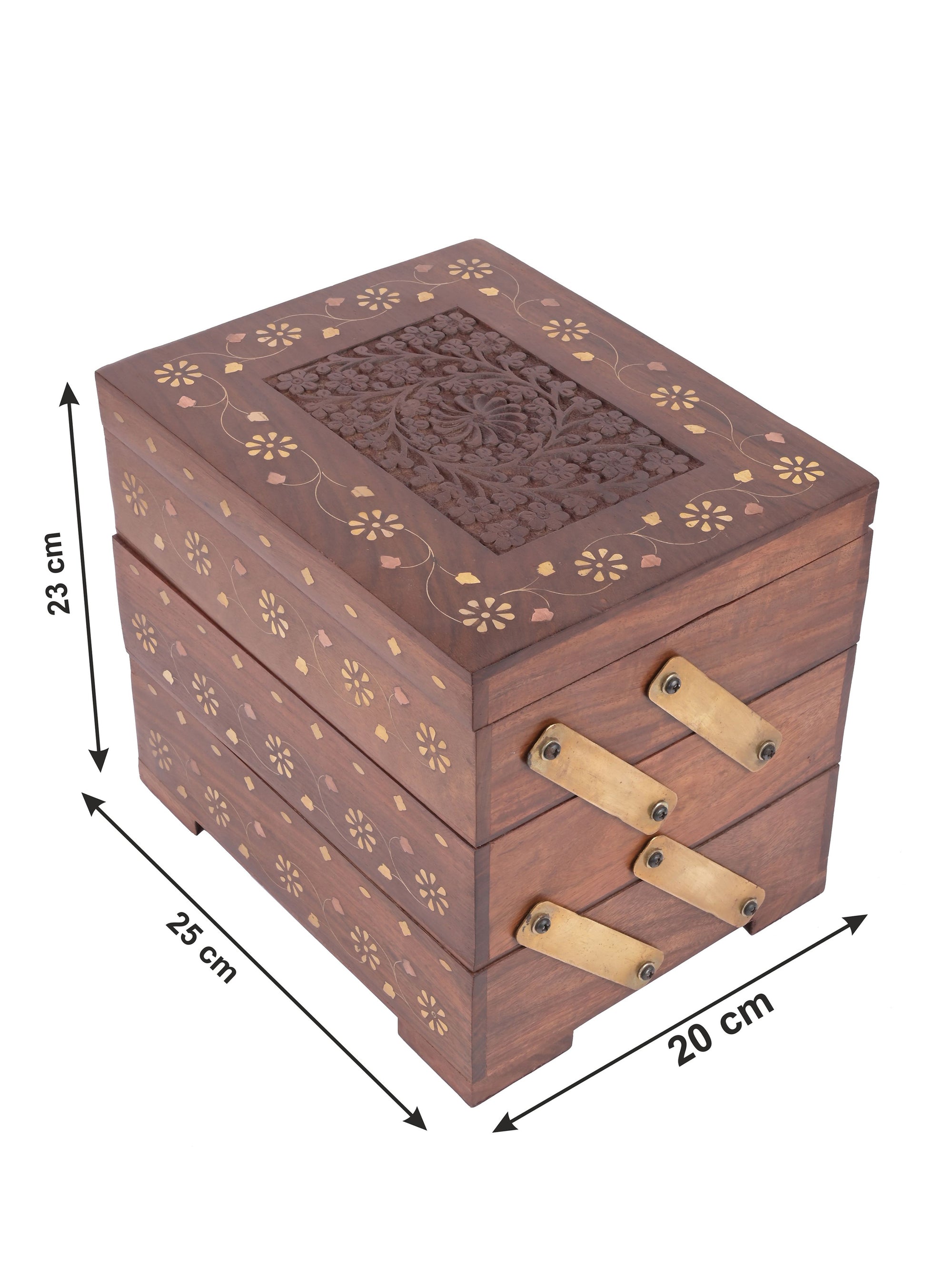 Wood crafted 3 step Storage box for multiple use - The Heritage Artifacts