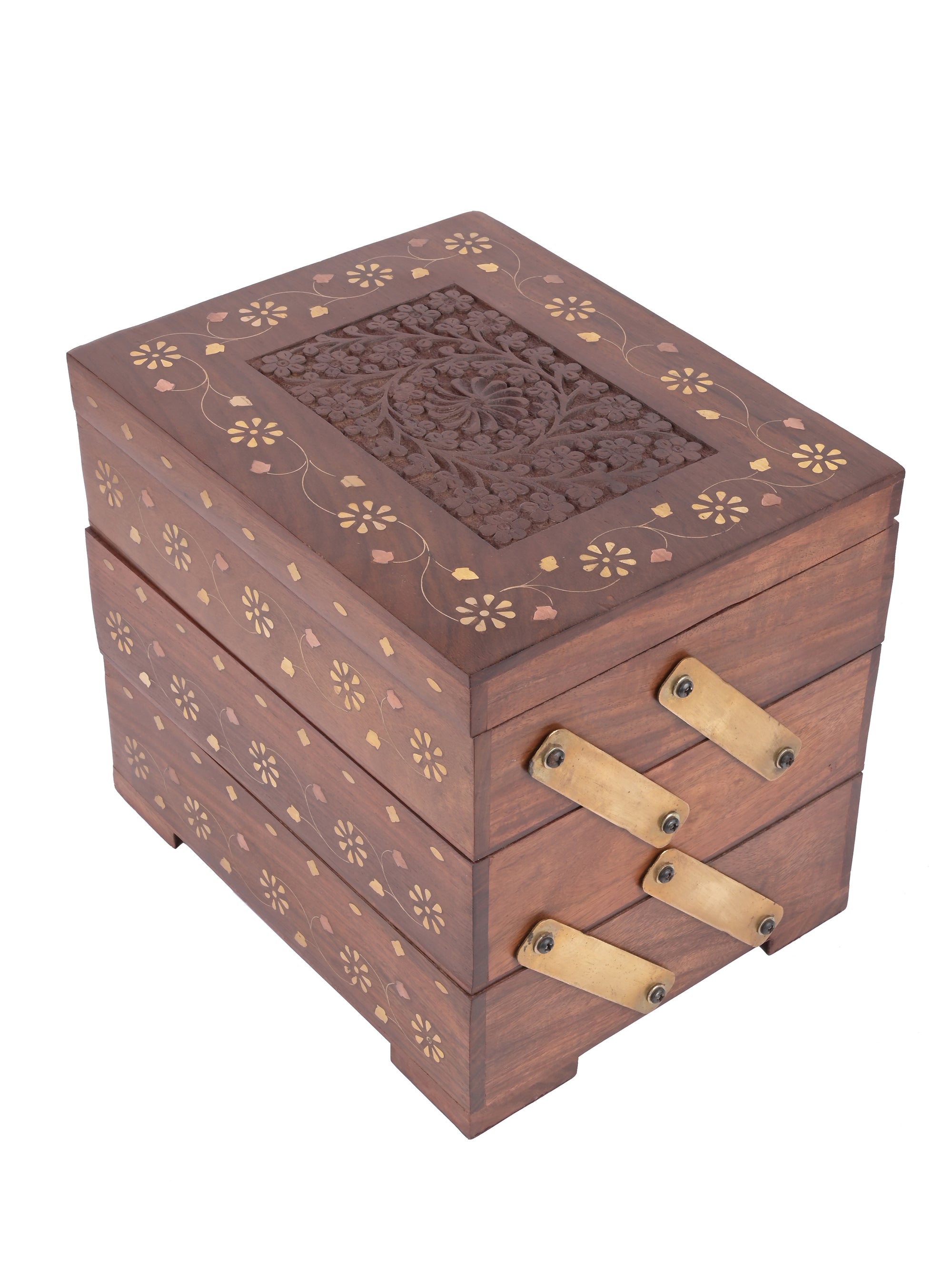 Wood crafted 3 step Storage box for multiple use - The Heritage Artifacts