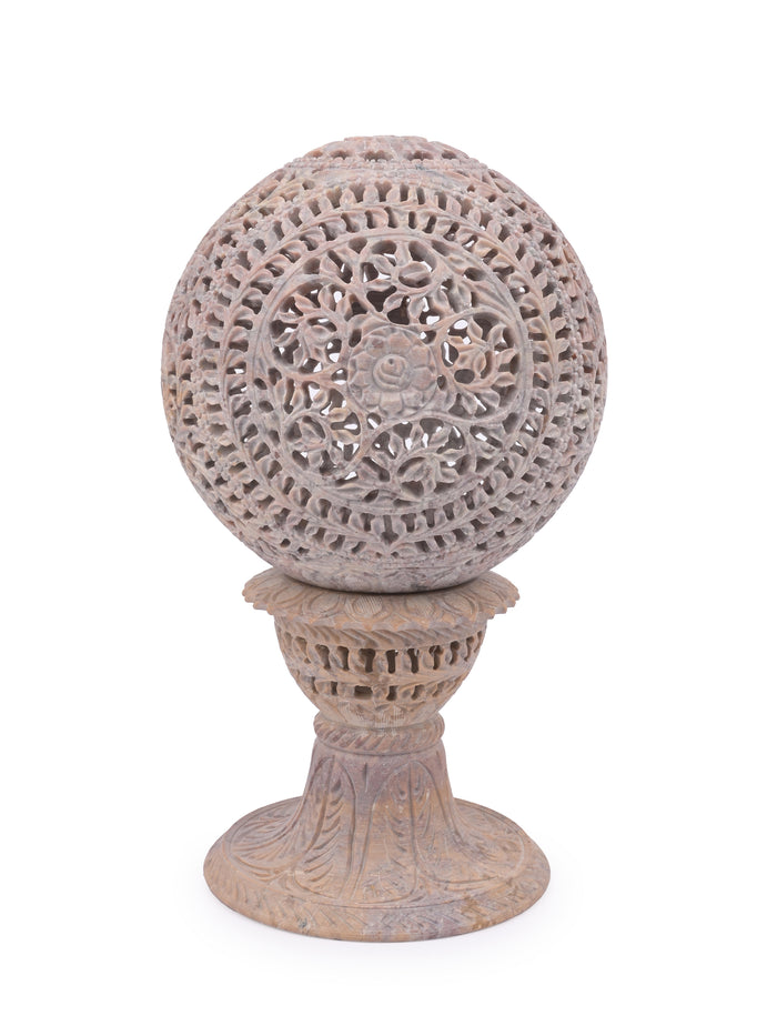 Jaali work Table Lamp with lights made of paleva stone - The Heritage Artifacts