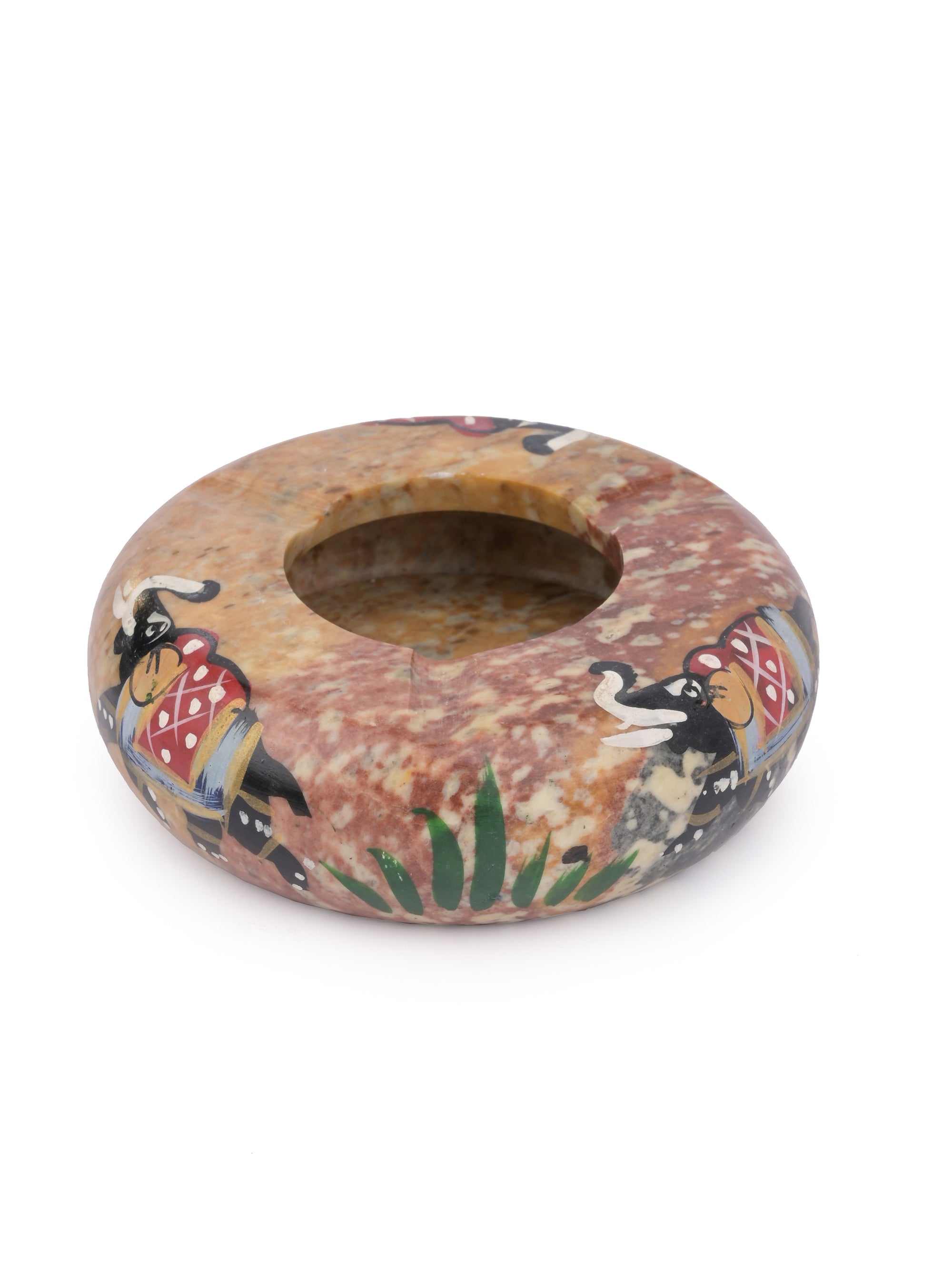 Small brown Ashtray carved and painted on Yellow Paleva stone - The Heritage Artifacts