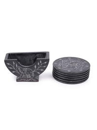 Black stone 6 pieces coaster set with stand - The Heritage Artifacts