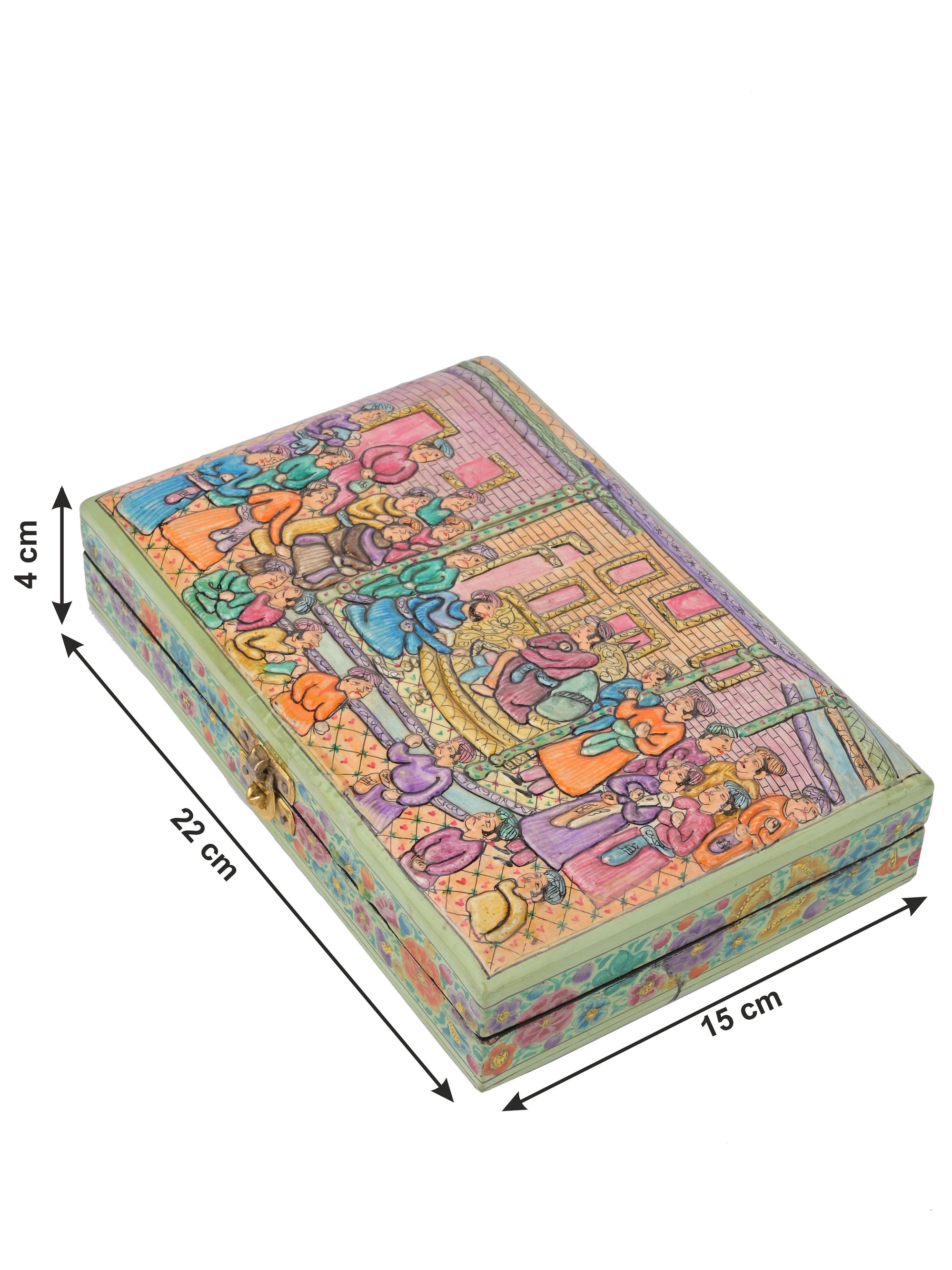 Paper Mache Jewellery box with Mughal Courtyard design embossed - The Heritage Artifacts