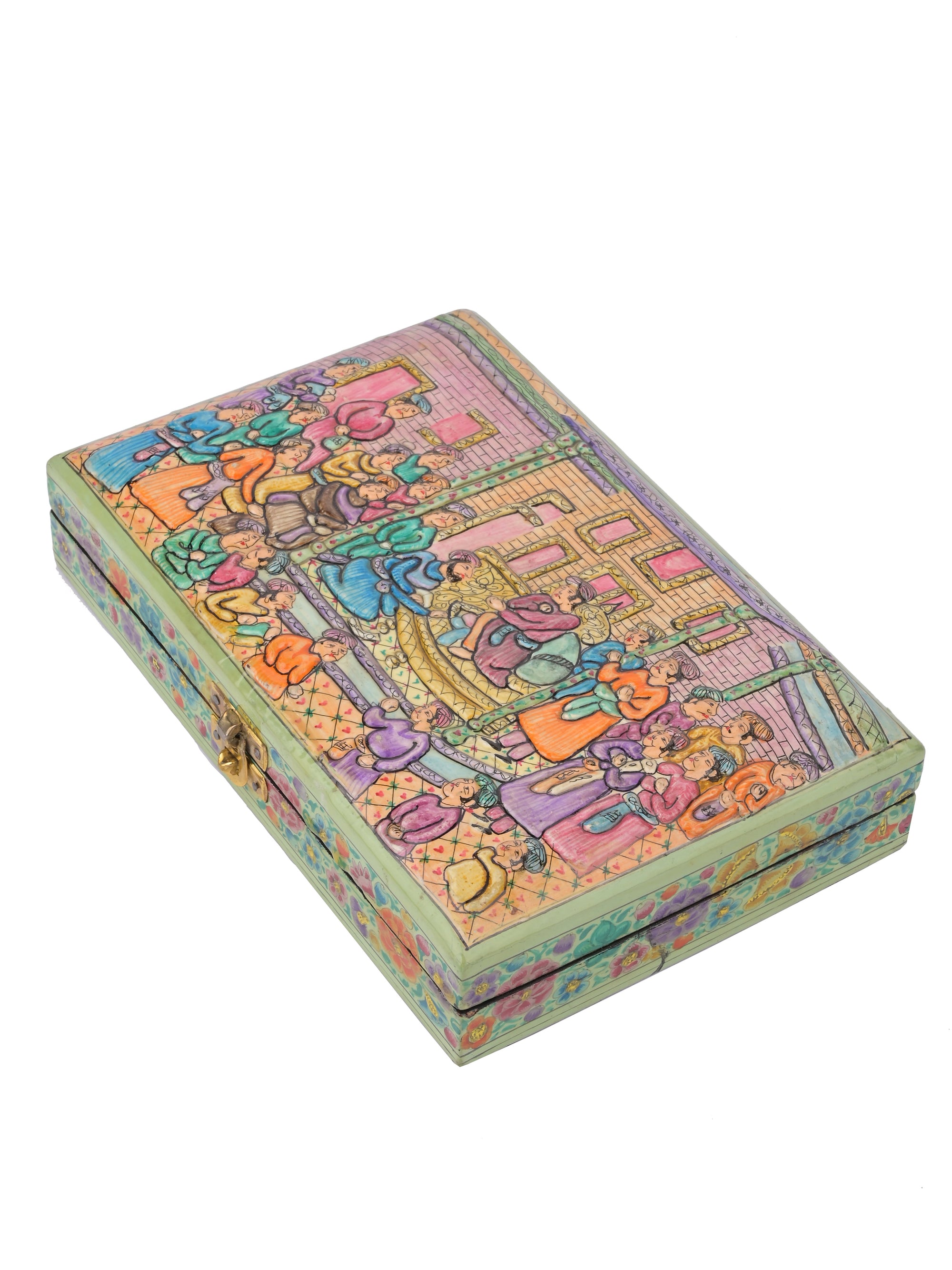 Paper Mache Jewellery box with Mughal Courtyard design embossed - The Heritage Artifacts