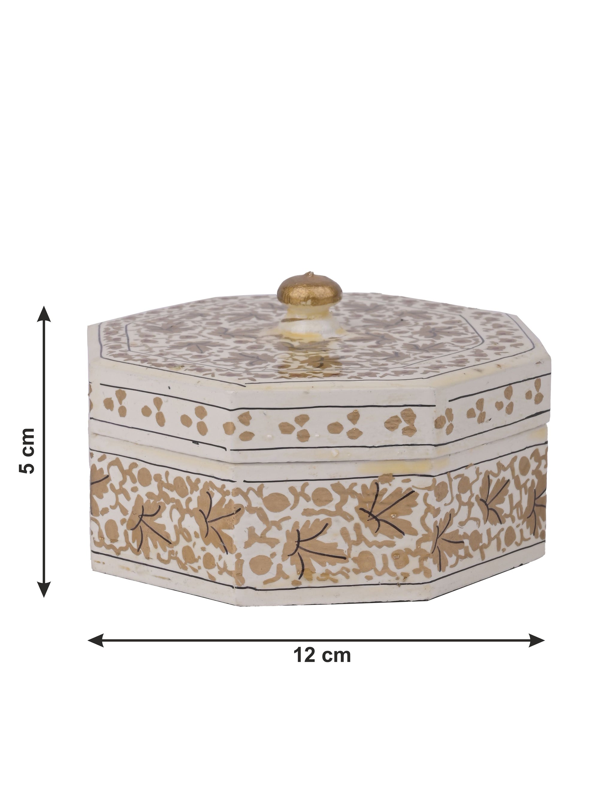 White and Gold Hexagonal shaped small paper mache storage box - The Heritage Artifacts