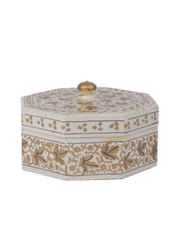 White and Gold Hexagonal shaped small paper mache storage box - The Heritage Artifacts
