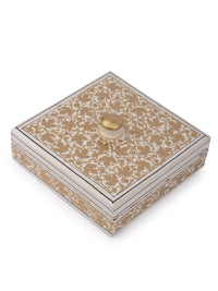 White and Gold Square shaped small paper mache storage box - The Heritage Artifacts