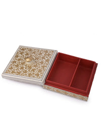 White and Gold Square shaped small paper mache storage box - The Heritage Artifacts
