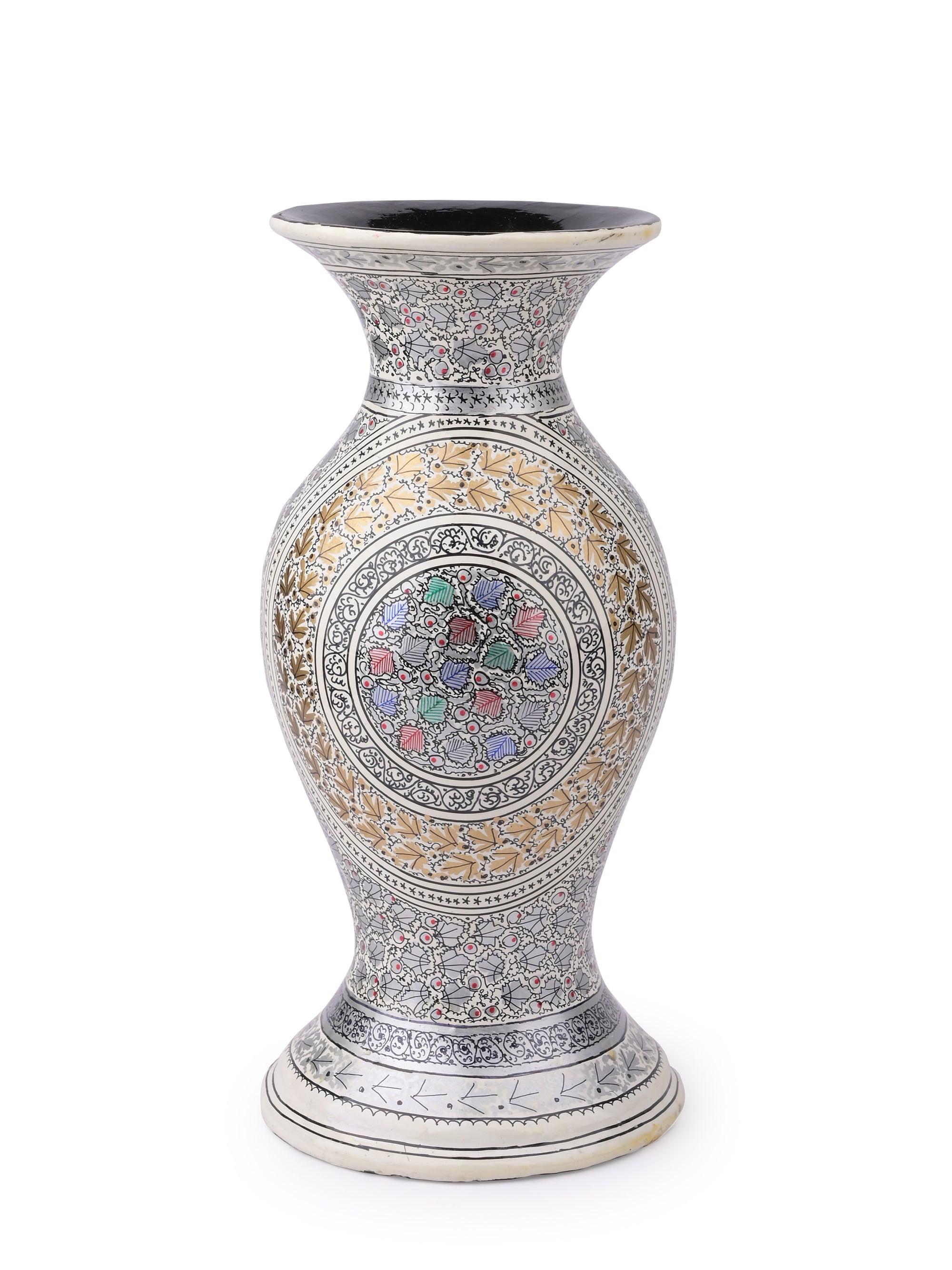 White and Gold Paper Mache Flower Vase - 14 inches height - The Heritage Artifacts