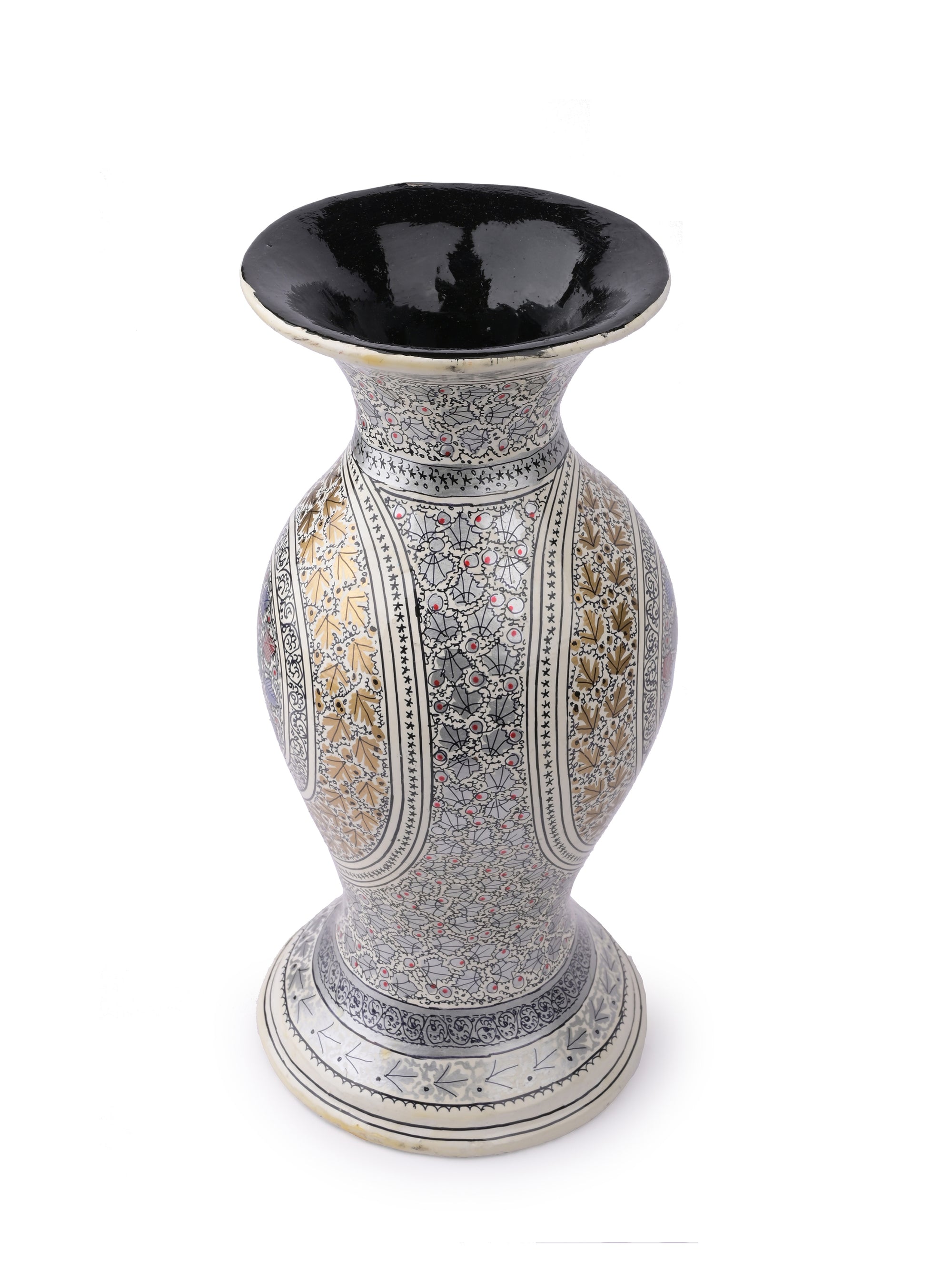 White and Gold Paper Mache Flower Vase - 14 inches height - The Heritage Artifacts