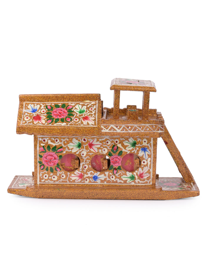 Bright Gold color Paper Mache House Boat, Decorative Showpiece - The Heritage Artifacts