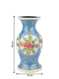 10 inches Paper Mache Vase with Blue and White floral painting - The Heritage Artifacts