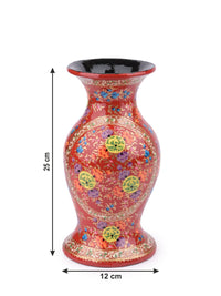 10 inches Paper Mache Vase with Floral Motifs on Red background - The Heritage Artifacts