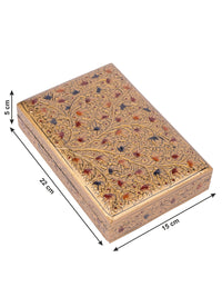 Rectangular Paper Mache Multi purpose storage box with Golden floral pattern embossed - The Heritage Artifacts