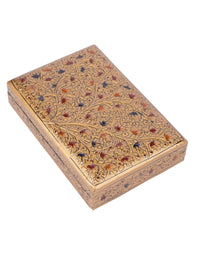 Rectangular Paper Mache Multi purpose storage box with Golden floral pattern embossed - The Heritage Artifacts
