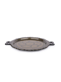 Paper Mache, Black and Gold Round Decorative Serving Tray with Handle - The Heritage Artifacts