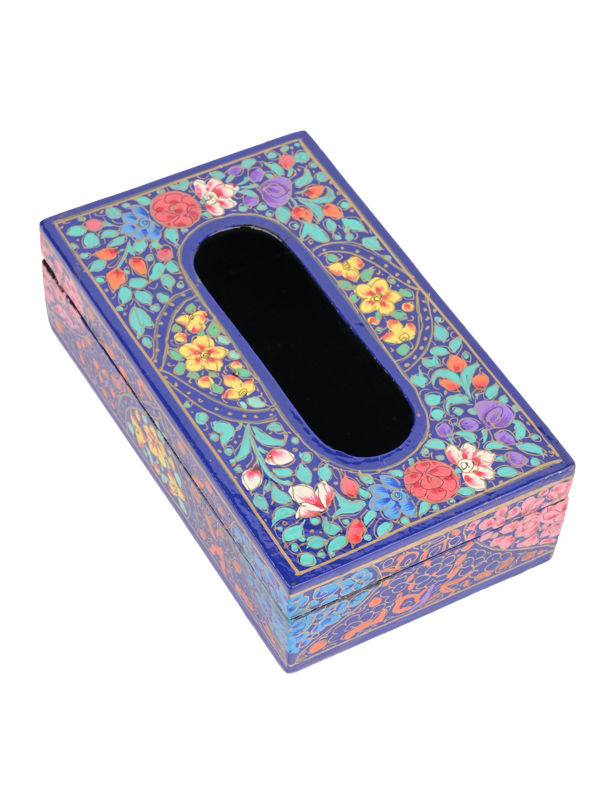 Bright Blue floral printed Paper Mache Tissue Box - The Heritage Artifacts
