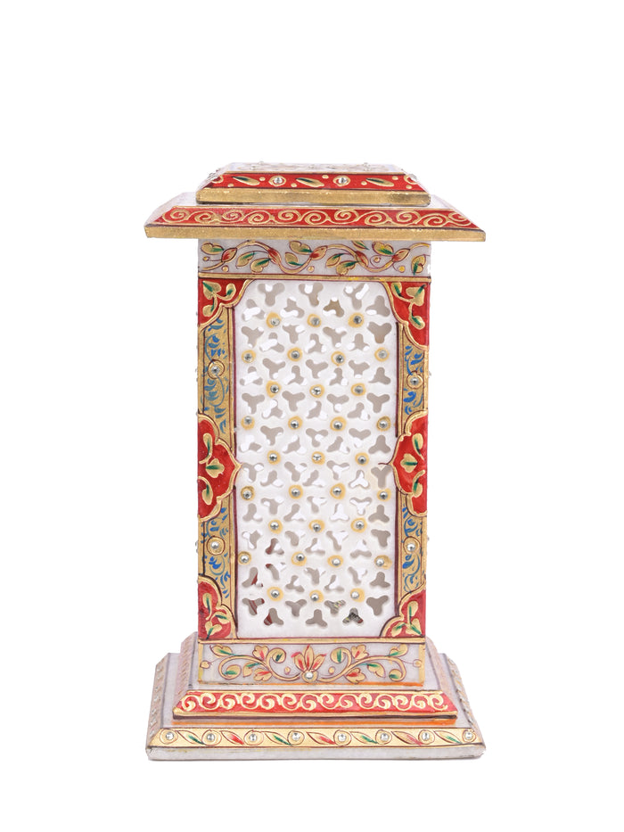 Square shaped marble electric Lantern with colorful lights - size 10 inches - The Heritage Artifacts