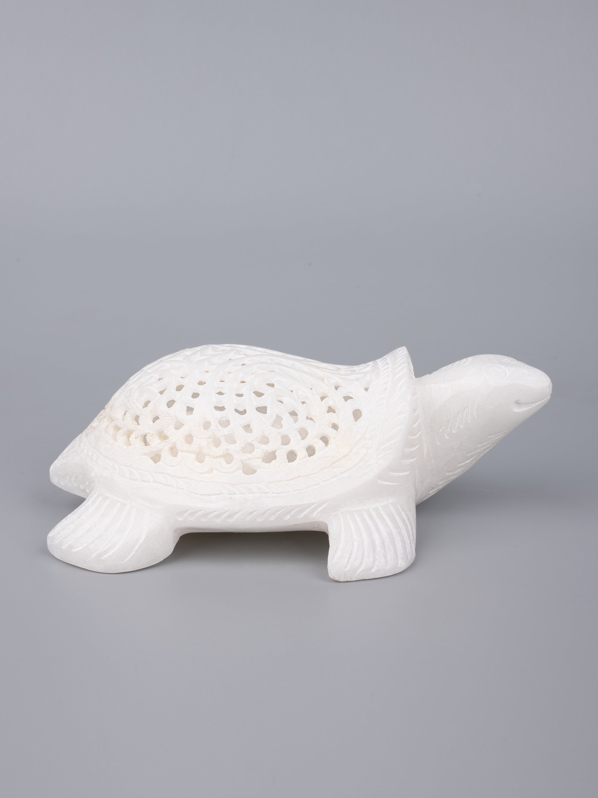 White marble turtle with decorative jali work - The Heritage Artifacts