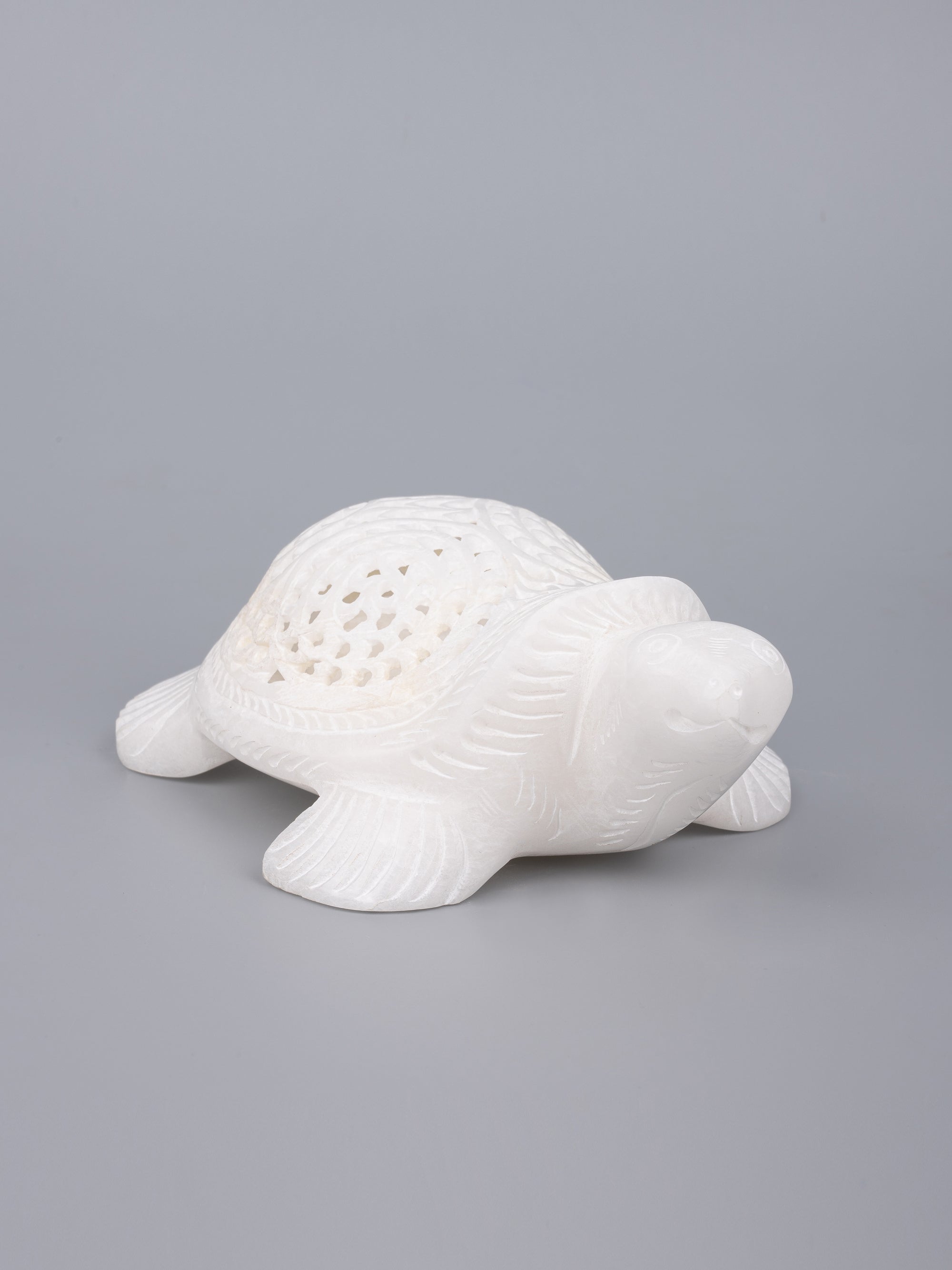 White marble turtle with decorative jali work - The Heritage Artifacts