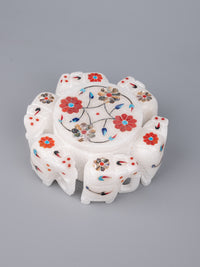 Marble elephant round jewellery box with beautiful inlay work - The Heritage Artifacts
