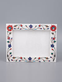 White marble photo / picture frame with colorful inlay work - Landscape view - The Heritage Artifacts