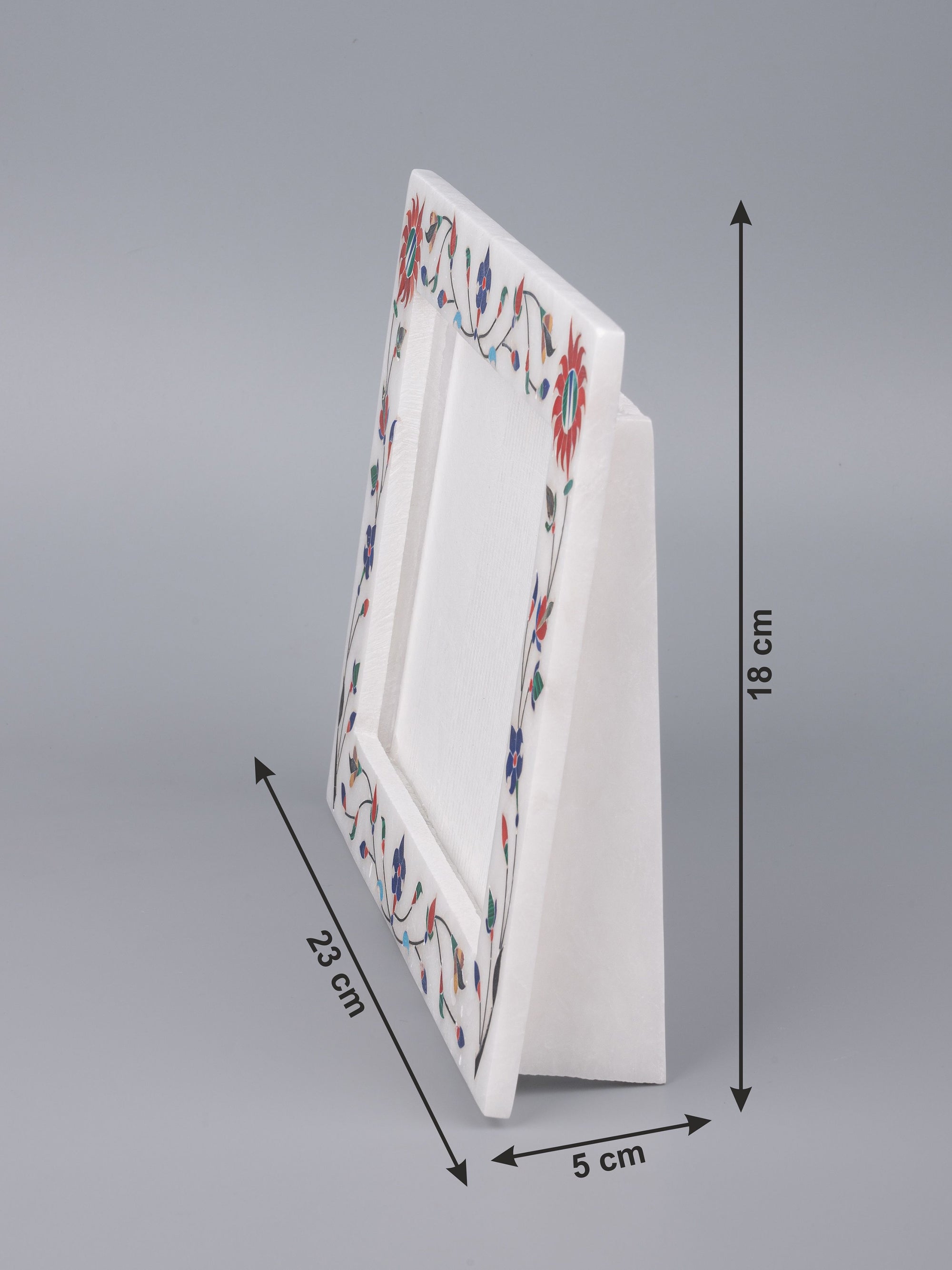 White marble photo / picture frame with colorful inlay work - Landscape view - The Heritage Artifacts