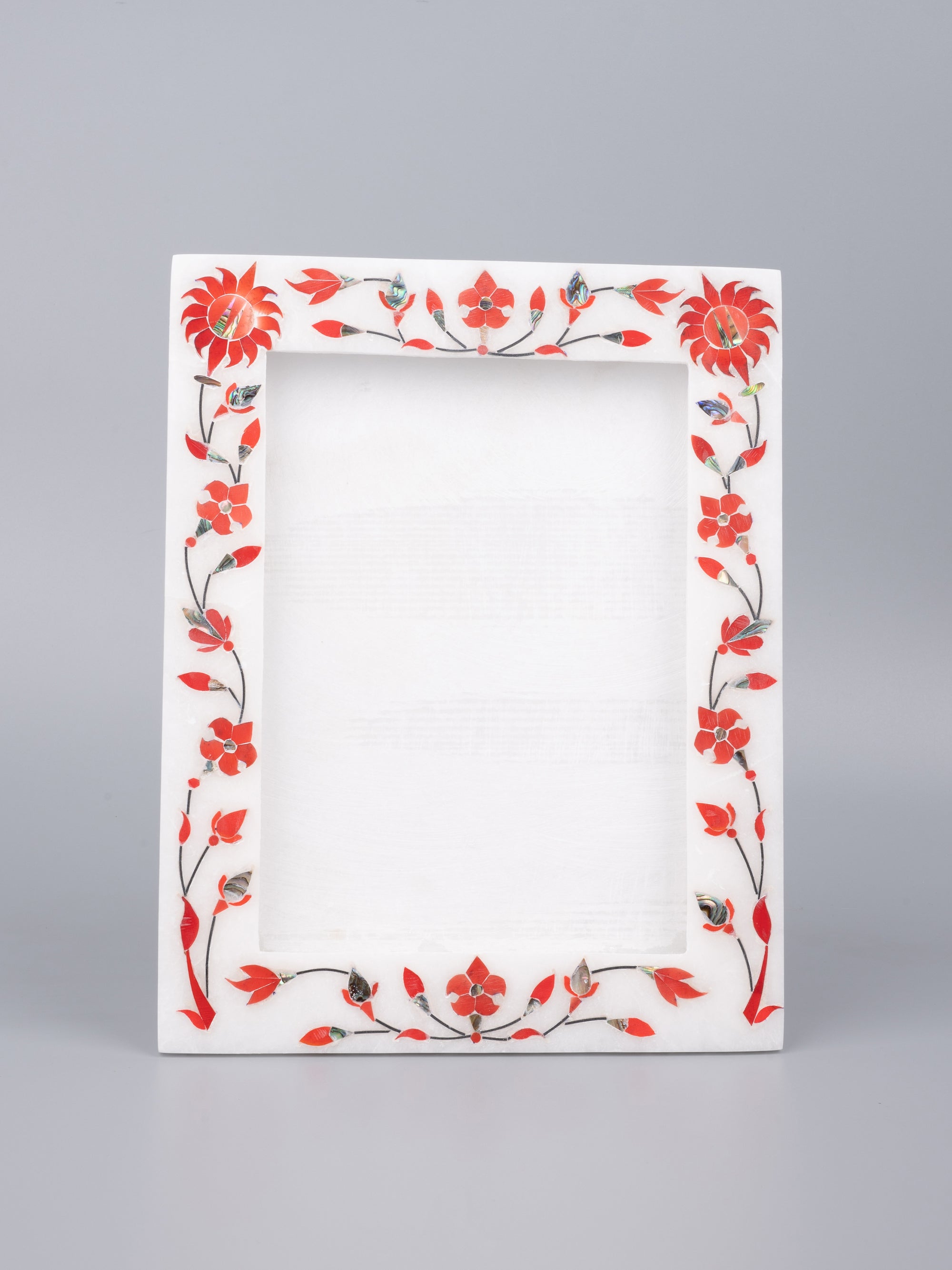 White marble photo / picture frame with inlay work - portrait view - The Heritage Artifacts
