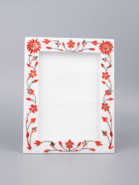 White marble photo / picture frame with inlay work - portrait view - The Heritage Artifacts
